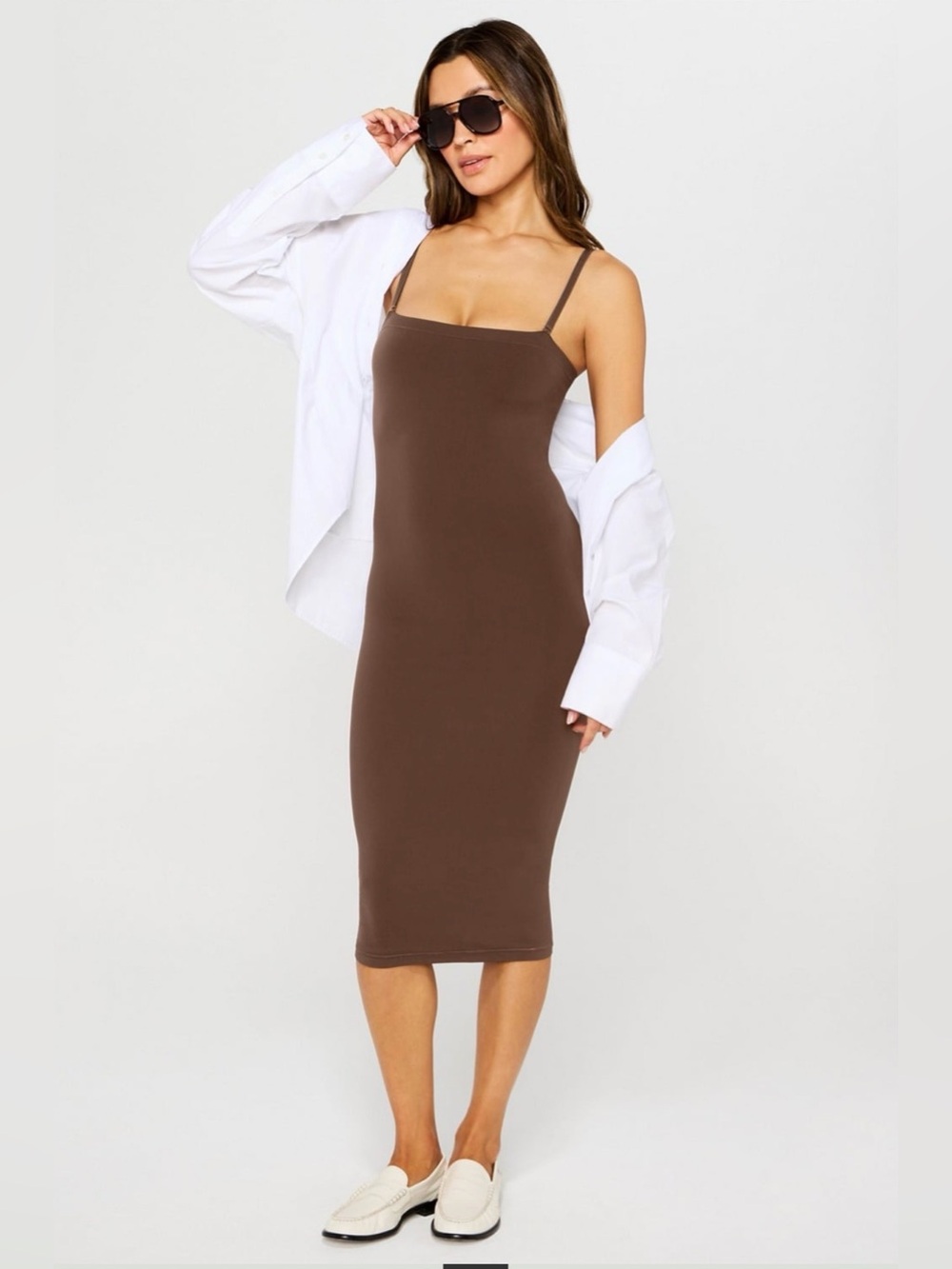 NEW Fabletics x Yitty Convertible Sculpting Shapewear Bodycon Dress Medium Brown
